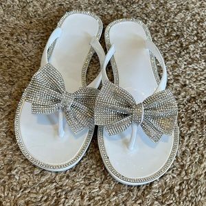 White Bow Flip Flops 🎀